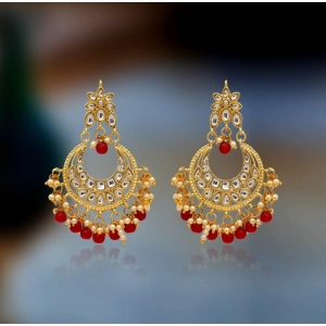 Generic Women's Maroon Color Imitation & Kundan Earrings 