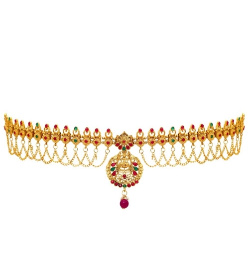 Women's Maroon & Green Color Glass Stone Kamarband Adjustable Chain