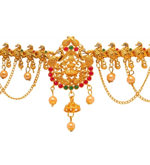 Women's Maroon & Green Color Glass Stone Kamarband Adjustable Chain