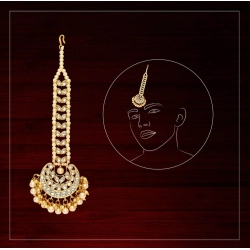 Women's Gold Color Imitation Pearl & Kundan Maang Tikka 