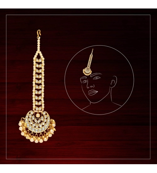 Women's Gold Color Imitation Pearl & Kundan Maang Tikka 