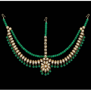Generic Women's Green Color Imitation Pearl & Kundan Work Matha Patti 