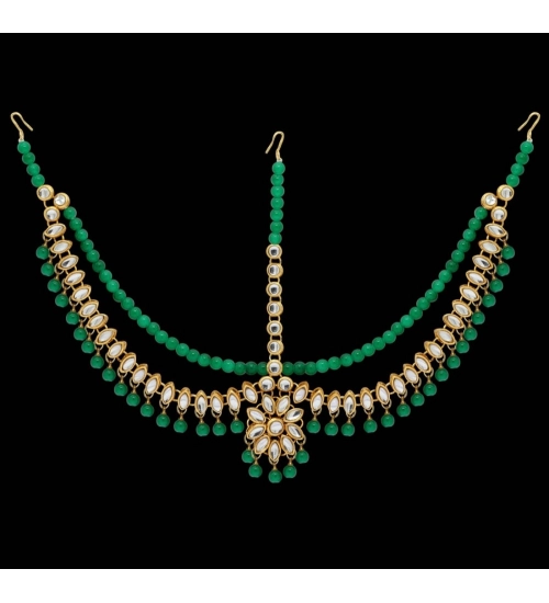 Women's Green Color Imitation Pearl & Kundan Work Matha Patti 