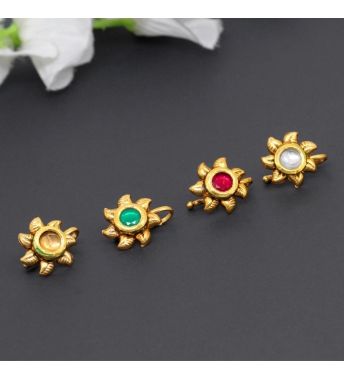 Women's Multi Color Kundan Nose Pin Combo Of 4 Pieces 