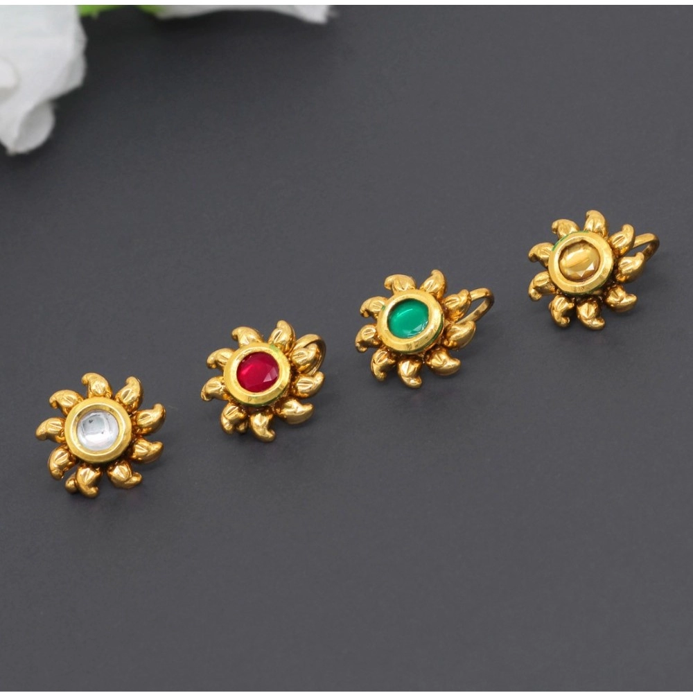 Generic Women's Multi Color Kundan Nose Pin Combo Of 4 Pieces 