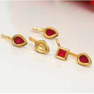 Generic Women's Assorted Color Kundan Nose Pin Combo Of 5 Pieces 
