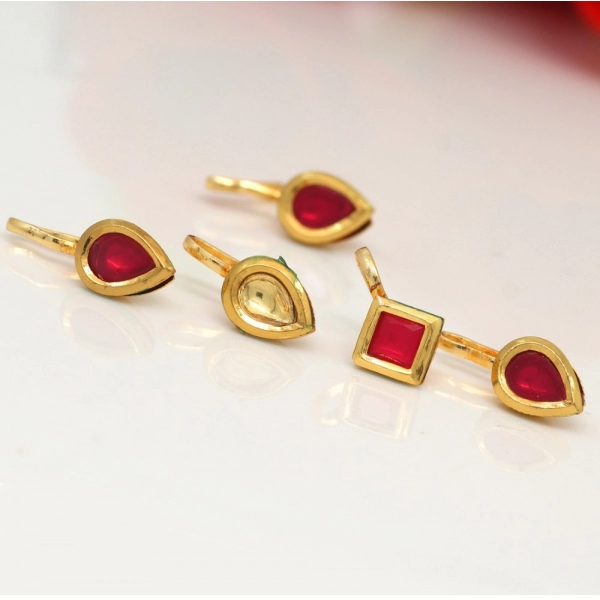 Dropship Women's Assorted Color Kundan Nose Pin Combo Of 5 Pieces