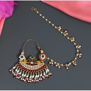 Generic Women's Multi Color Kundan & Beads Meenakari Nose Nath 