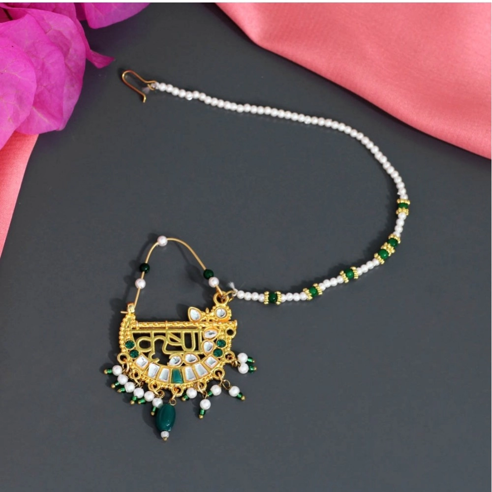 Generic Women's Green Color Glass Stone & Beads Nose Nath 