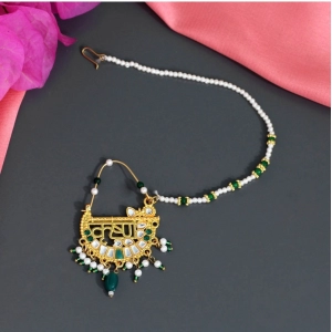 Generic Women's Green Color Glass Stone & Beads Nose Nath 