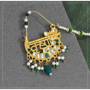 Generic Women's Green Color Glass Stone & Beads Nose Nath 