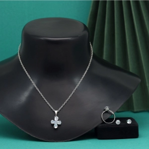 Generic Women's Silver Color Stone Locket Pendant Set Adjustable Ring