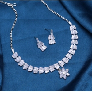 Generic Women's Silver Color Stone Necklace Set Adjustable Chain 