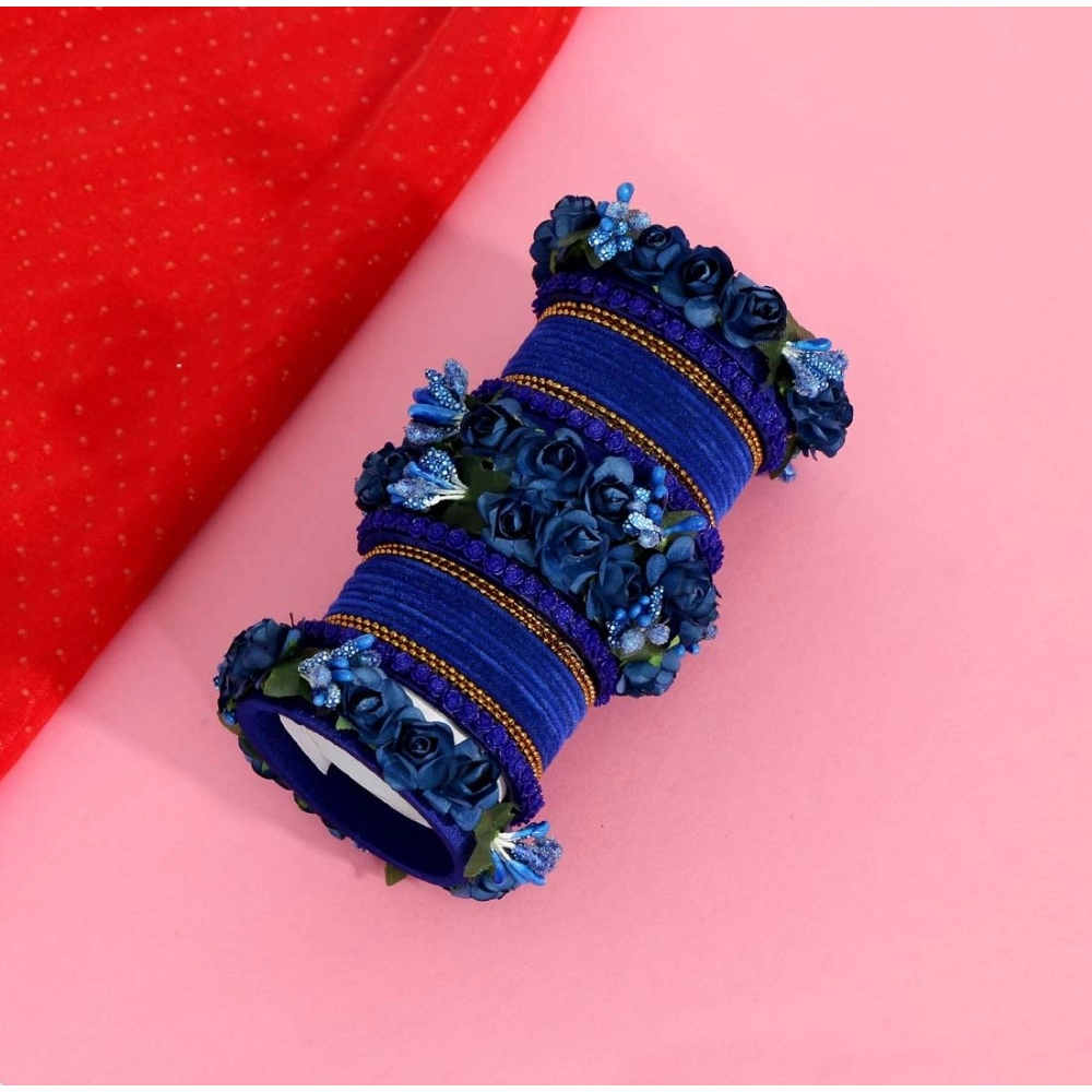 Generic Women's Blue Color Rose Floral Bangles Set: 2.4 