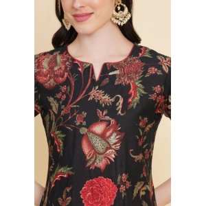 Generic Women's Casual 3/4th Sleeve Floral Print Cotton Kurti Set (Blue)
