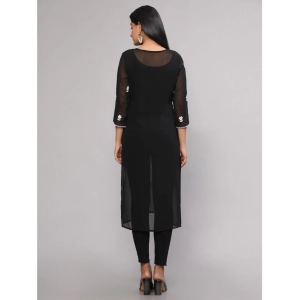 Generic Women's Casual 3/4th Sleeve Embroidered Georgette Kurti (Black)
