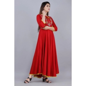 Generic Women's Casual 3/4th Sleeve Embroidered Viscose Rayon Kurti (Maroon)