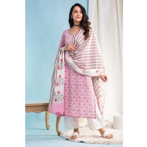 Generic Women's Casual 3/4th Sleeve Printed Cotton Kurti Set (Pink)