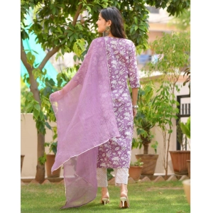 Generic Women's Casual 3/4th Sleeve Printed Cotton Kurti Set (Purple)