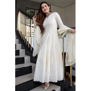 Generic Women's Casual 3/4th Sleeve Embroidered Cotton Gown (White)