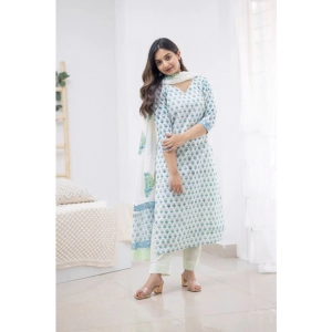 Generic Women's Casual 3/4th Sleeve Printed Cotton Kurti Set (Sky Blue)