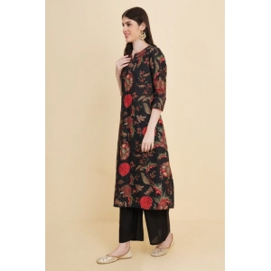 Generic Women's Casual 3/4th Sleeve Floral Print Cotton Kurti Set (Blue)