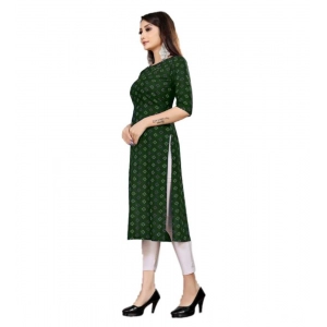 Generic Women's Casual 3/4th Sleeve Printed Cotton Blend Kurti (Green)