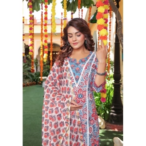 Generic Women's Casual 3/4th Sleeve Printed Cotton Kurti Set (Pastel Blue)