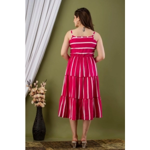 Generic Women's Casual Sleeveless Striped Crape Dresses (Pink)