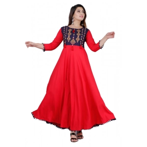 Generic Women's Casual 3/4th Sleeve Embroidered Viscose Rayon Kurti (Mustard)
