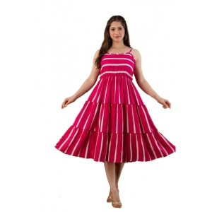 Generic Women's Casual Sleeveless Striped Crape Dresses (Pink)