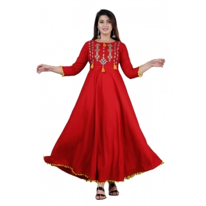 Generic Women's Casual 3/4th Sleeve Embroidered Viscose Rayon Kurti (Maroon)