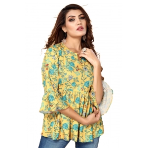 Generic Women's Casual 3/4th Sleeve Printed Crepe Top (Yellow)