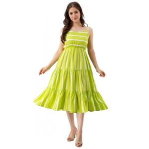 Generic Women's Casual Sleeveless Striped Crape Dresses (Parrot Green )