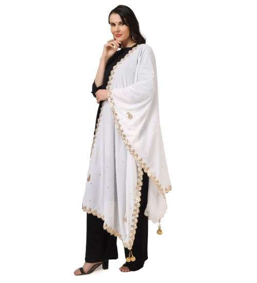 Women's Velvet Gotta Patti Dupatta (White, Length: 2.25 to 2.50 Mtr)