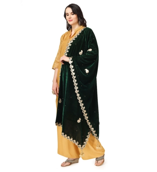 Women's Velvet Gotta Patti Dupatta (Green, Length: 2.25 to 2.50 Mtr)