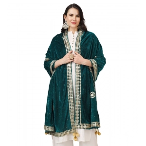 Generic Women's Velvet Gotta Patti Dupatta (Dark Green, Length: 2.25 to 2.50 Mtr)