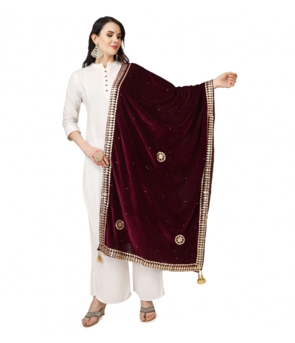 Women's Velvet Gotta Patti Dupatta (Purple, Length: 2.25 to 2.50 Mtr)