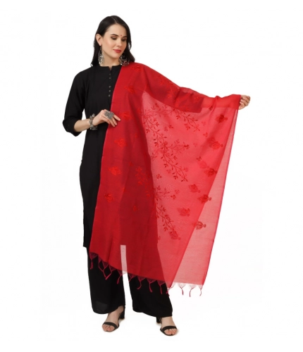 Women's Cotton Embroidered Dupatta (Red, Length: 2.25 to 2.50 Mtr)