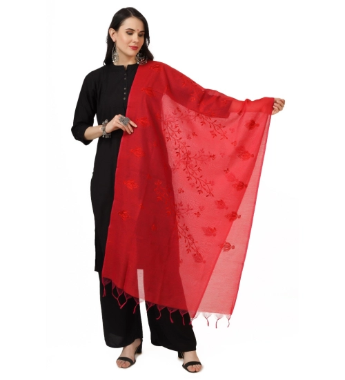 Women's Cotton Embroidered Dupatta (Red, Length: 2.25 to 2.50 Mtr)