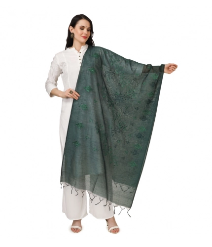 Women's Cotton Embroidered Dupatta (Green, Length: 2.25 to 2.50 Mtr)