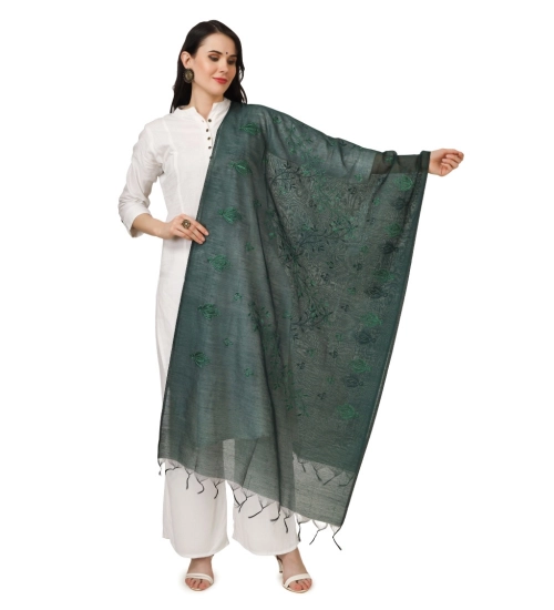 Women's Cotton Embroidered Dupatta (Green, Length: 2.25 to 2.50 Mtr)