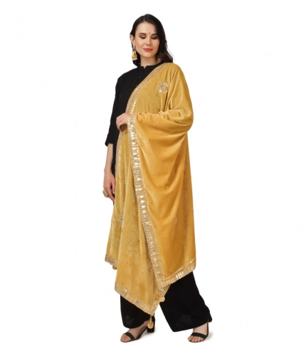 Women's Velvet Gotta Patti Dupatta (Yellow, Length: 2.25 to 2.50 Mtr)