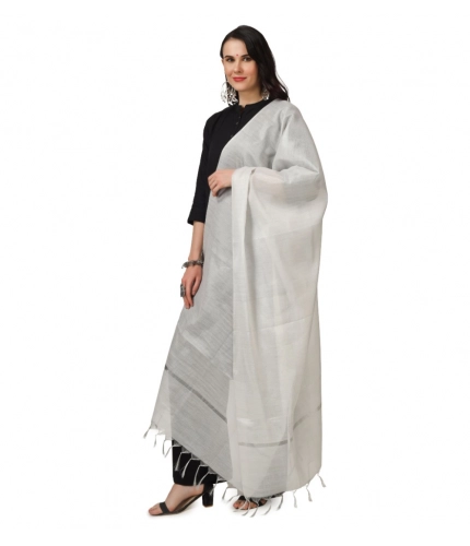 Women's Chanderi Solid Dupatta (White, Length: 2.25 to 2.50 Mtr)