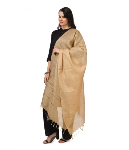 Women's Chanderi Solid Dupatta (Gold, Length: 2.25 to 2.50 Mtr)