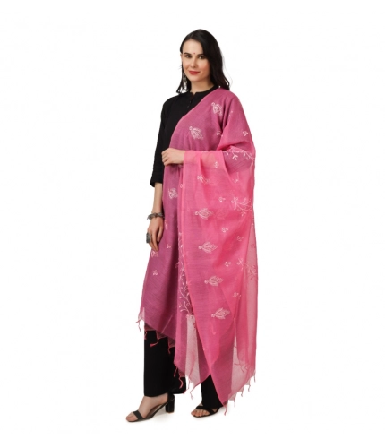 Women's Cotton Embroidered Dupatta (Pink, Length: 2.25 to 2.50 Mtr)
