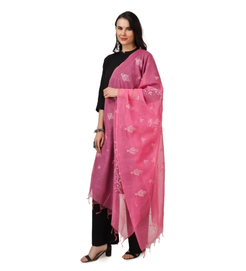 Women's Cotton Embroidered Dupatta (Pink, Length: 2.25 to 2.50 Mtr)