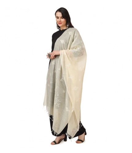 Women's Cotton Embroidered Dupatta (Off-White, Length: 2.25 to 2.50 Mtr)