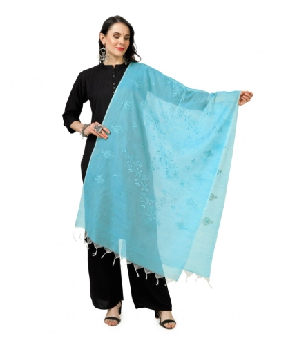 Women's Cotton Embroidered Dupatta (Aqua Blue, Length: 2.25 to 2.50 Mtr)