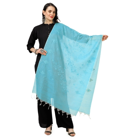 Women's Cotton Embroidered Dupatta (Aqua Blue, Length: 2.25 to 2.50 Mtr)